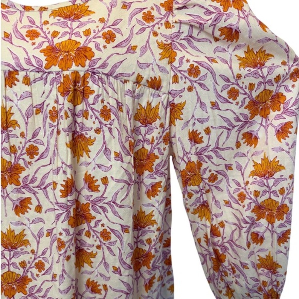 Universal Thread XXL Floral Puff Sleeve Babydoll Blouse Orange Purple Boho Top - Picture 3 of 7